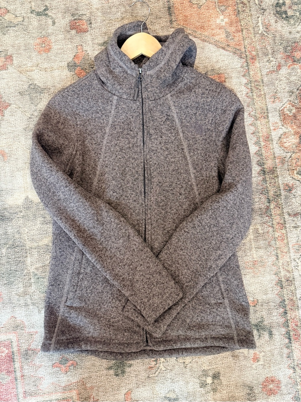The North Face Heathered Light Gray Full-Zip Sherpa Hoodie